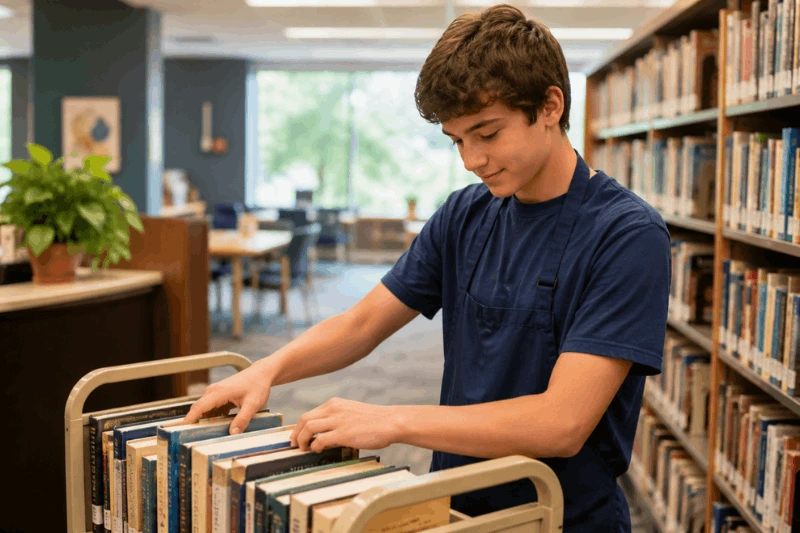 Teen on the autism spectrum practicing job skills in a calm work setting