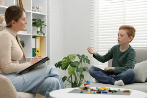 Child meeting with an ABA therapist during an assessment-style session in Frederick MD