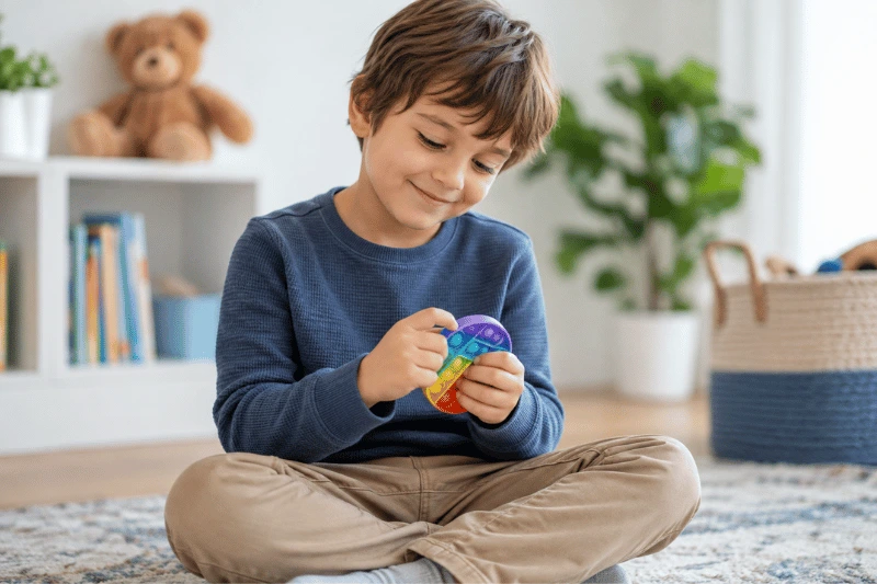 Child using a sensory fidget toy as an example of stimming